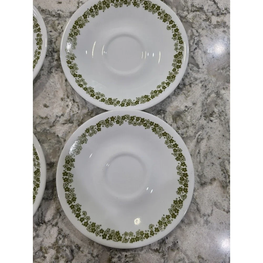 4 Corelle Spring Blossom Green Saucer Plate 6” Crazy Daisy USA Vintage